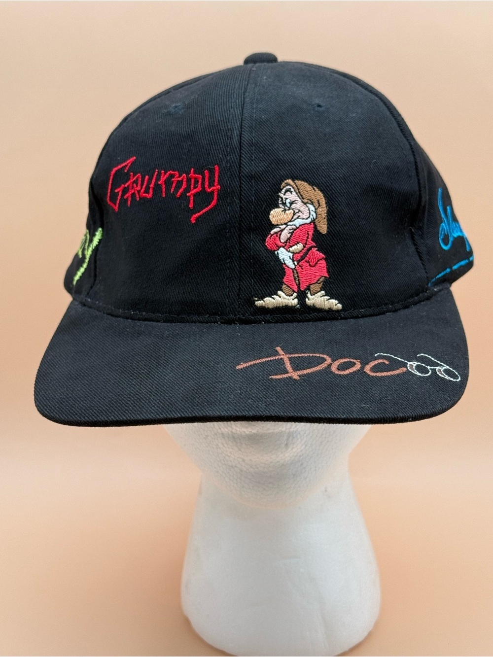 Disney Parks Seven Dwarfs Grumpy Embroidered Adjustable Black Baseball Cap